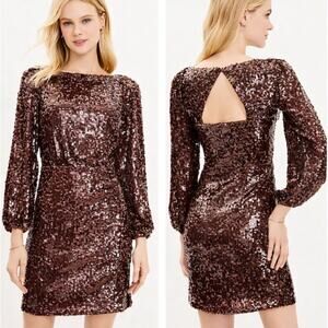 LOFT Sequin Brown Long Sleeve Mini Dress Size 6